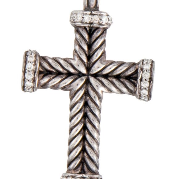 DAVID YURMAN DIAMOND 0.38CTW STERLING SILVER CHEVRON CROSS PENDANT - Picture 4 of 7